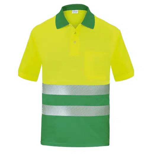 Polo manga corta banda segmentada Alta Visibilidad Verde Amarillo VS